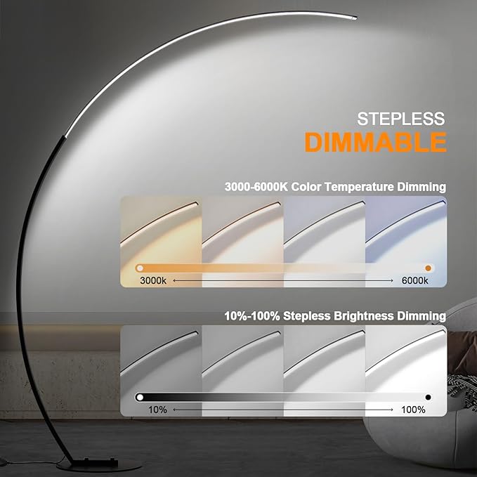 Dimmable LED Floor Lamp with 3 Color Temperatures, Ultra Bright 2000LM Arc Floor Lamps for Living Room, Modern Standing Tall Lamp with Remote Control Reading Floor Lamp for Bedroom Office Classroom - LeafyLoom