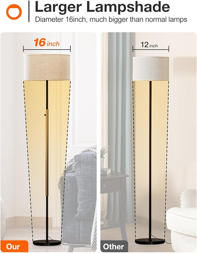 addlon floor lamps for living room, dimmable floor lamp with 2 LED bulbs, super large lampshade modern standing lamp, bright tall floor lamp for bedroom and office (Adjustable brightness) - Black - LeafyLoom