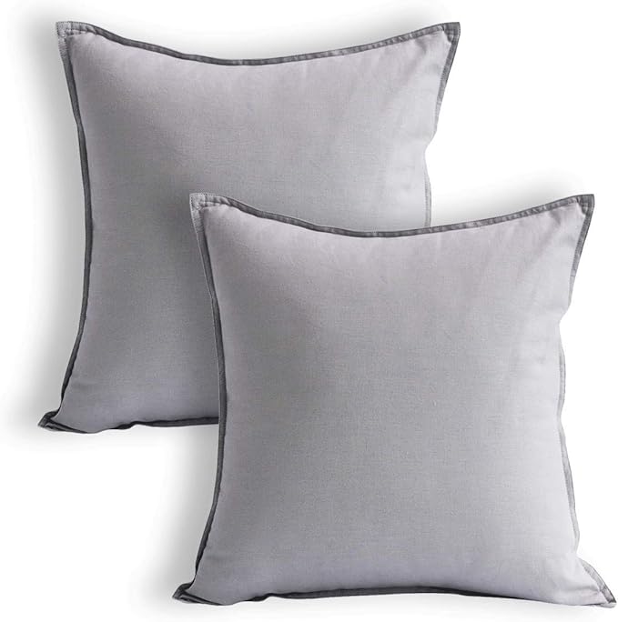 Jeanerlor Pack of 2 Cotton Linen Soft Soild Decorative Square Throw Pillow Covers Set Cushion Case for Sofa Bedroom Car24 x 24 Inch 60 x 60cm,Silver Grey - LeafyLoom
