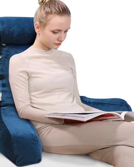 Shredded Foam Reading Pillow with Detachable Neck Roll & Big Bed Backrest Pillow for Bed with Arms and Side Pocket - Perfect for Back Support While Relaxing, Gaming, Reading - LeafyLoom