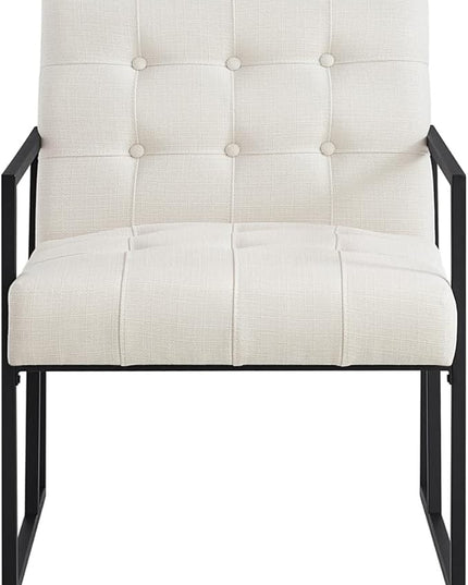 24KF Mid-Century Ivory Linen Button Tufted Accent Chair with Metal Stand, Decorative Furniture Chairs for Living Room Bedroom - Ivory - LeafyLoom