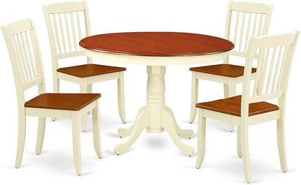 East West Furniture HLDA5-BMK-W 5 Piece Modern Dining Table Set Includes a Round Wooden Table with Pedestal and 4 Dining Room Chairs, 42x42 Inch, Buttermilk & Cherry - LeafyLoom