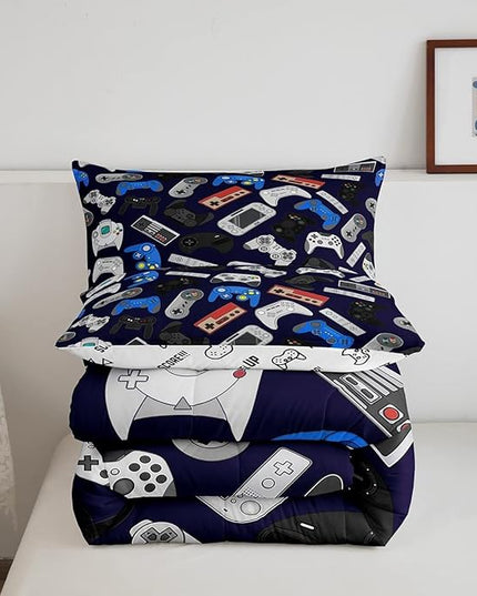 Erosebridal Boys Gamer Comforter Set Queen Size, Modern Game Down Comforter for Kids Teens Children, Video Game Bedding Set,Player Gaming Gamepad Joystick Soft Quilt Duvet Set, Room Decor - LeafyLoom