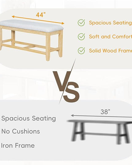 76Inch Dining Table Set for 6, Extendable Dining Table with 18inch Removable Leaf and Upholstered Dining Chair and Bench for Dining Room, Natural+Light Grey - LeafyLoom