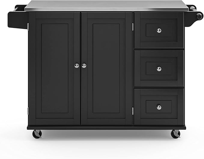 Homestyles Kitchen Cart with Stainless Steel Metal Top, Rolling Mobile Kitchen Island with Storage and Towel Rack, 54 Inch Width, Black - LeafyLoom