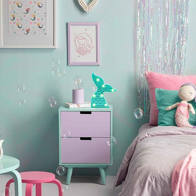 Cute Mermaid Tail Night Light, Mermaid Party Supplies, Mermaid Birthday Party Decorations, Mermaid Lamp, Battery Operated Led Light, Mermaid Bedroom Decor for Girls（Green） - LeafyLoom