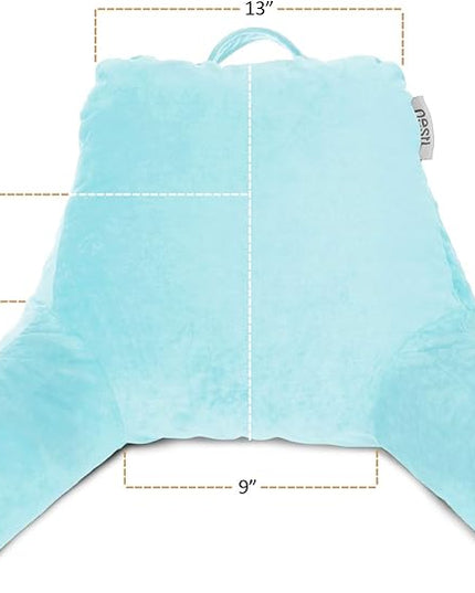 Clara Clark Reading Pillow for Kids, Small Back Pillow for Sitting Up in Bed, Memory Foam Back Support Pillow, Reading Pillows for Sitting in Bed, Light Blue Gaming Pillow with Arms and Pockets - LeafyLoom