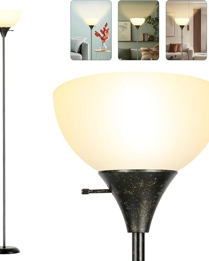 Floor Lamp, Standing Lamp for Bedroom, Drop-Resistant White Lampshade, Rotary Switch, Industrial Metal Floor Lamp for Living Room Bedroom Study Office Kid’s Room - LeafyLoom