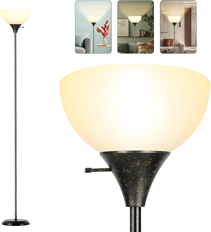 Floor Lamp, Standing Lamp for Bedroom, Drop-Resistant White Lampshade, Rotary Switch, Industrial Metal Floor Lamp for Living Room Bedroom Study Office Kid’s Room - LeafyLoom
