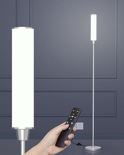Floor Lamp with Remote Control,Bright Floor Lamps for Living Room/Bedroom/Office, Stepless Adjustable 3000K-6000K Colors and 10-100% Brightness,Standing Light with Foot Switch (nickel) - LeafyLoom