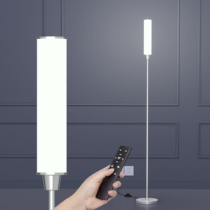 Floor Lamp with Remote Control,Bright Floor Lamps for Living Room/Bedroom/Office, Stepless Adjustable 3000K-6000K Colors and 10-100% Brightness,Standing Light with Foot Switch (nickel) - LeafyLoom