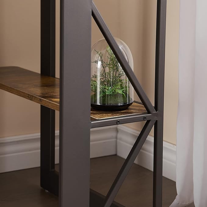 VECELO Corner Computer Desk Writing Smooth Keyboard Tray & Storage Shelves,Compact Home Office Triangle Table, Antique Brown - LeafyLoom