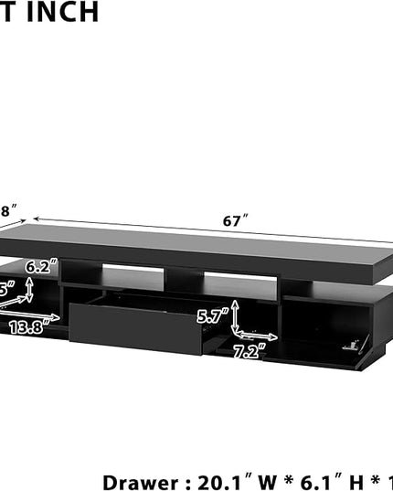 NicBex TV Stand for 75 Inch TV LED Gaming Entertainment Center Media Storage Console Table with 4 Open Shelves and 16-Color RGB LED Color Changing Light for Living Room,Bedroom,67 Inch,Black - LeafyLoom