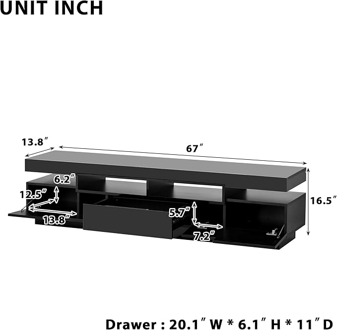NicBex TV Stand for 75 Inch TV LED Gaming Entertainment Center Media Storage Console Table with 4 Open Shelves and 16-Color RGB LED Color Changing Light for Living Room,Bedroom,67 Inch,Black - LeafyLoom