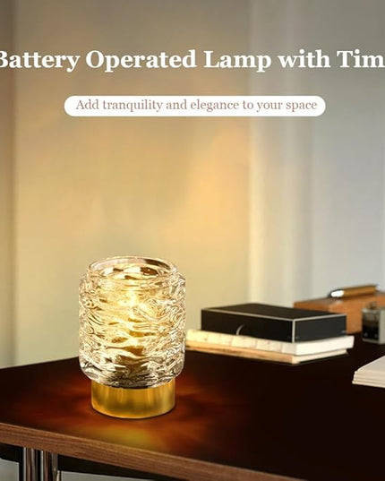 Battery Operated Lamp with Timer,Glass Cordless Lamps with LED Bulb,Decorative Lights for Living Room Bedroom Tabletop Entryway Centerpiece Gift (White) - LeafyLoom