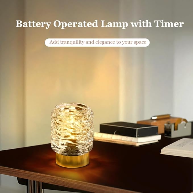 Battery Operated Lamp with Timer,Glass Cordless Lamps with LED Bulb,Decorative Lights for Living Room Bedroom Tabletop Entryway Centerpiece Gift (White) - LeafyLoom
