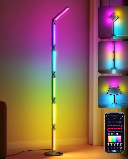 bedee LED Corner Floor Lamp: DIY Shaped RGB Floor Lamp with Music Sync and Timing, Modern 16 Million Color Changing Standing Light with Smart Remote & App Control for Living Room Gaming Room Bedroom - LeafyLoom
