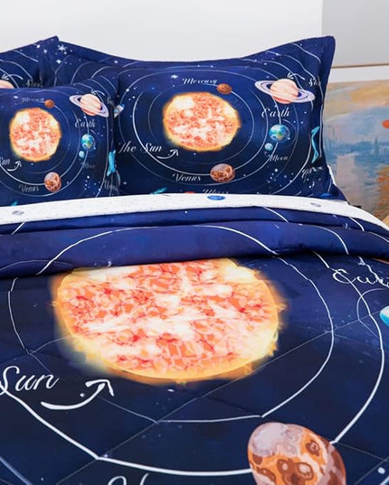 ADASMILE A & S Solar System Comforter Set Twin Outer Space Comforter for Kids 6 Pcs Bed in A Bag Twin Comforter Set for Boys Space Bed Set Galaxy Comforter with Star Moon Sheets for Kids Home Decor - LeafyLoom