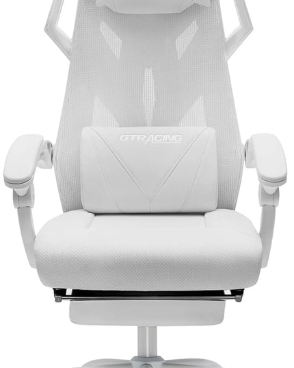 GTRACING Gaming Chair, Computer Chair with Mesh Back, Ergonomic Gaming Chair with Footrest, Reclining Gamer Chair with Adjustable Headrest and Lumbar Support for Gaming and Office (White) - LeafyLoom