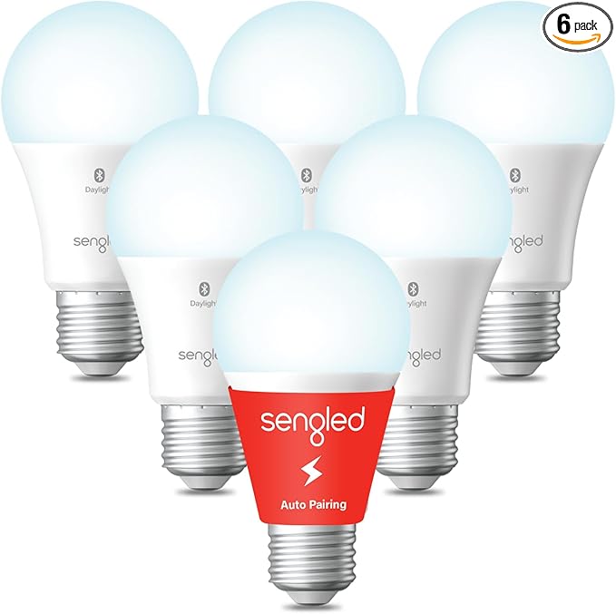 Sengled Alexa Light Bulb, S1 Auto Pairing with Alexa Devices, Smart Light Bulbs that Work with Alexa, Bluetooth Mesh Smart Home Lighting, Daylight 5000K, E26 60W Equivalent, 800LM, 6-Pack Sengled