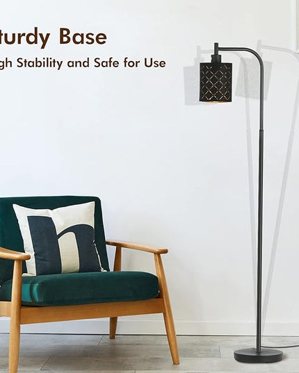 Floor Lamp for Bedroom, LED Floor Lamps for Living Room with 6W LED Bulb, Foot Switch, Farmhouse Modern Standing Lamps for Bedroom with Decorative Cutout Lampshade, Arc Vintage Stand up Light, Black - LeafyLoom