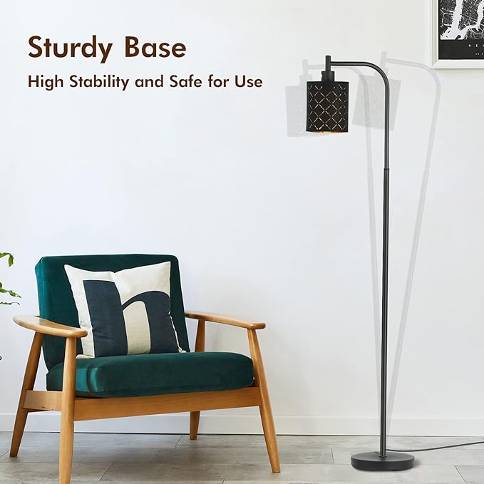 Floor Lamp for Bedroom, LED Floor Lamps for Living Room with 6W LED Bulb, Foot Switch, Farmhouse Modern Standing Lamps for Bedroom with Decorative Cutout Lampshade, Arc Vintage Stand up Light, Black - LeafyLoom