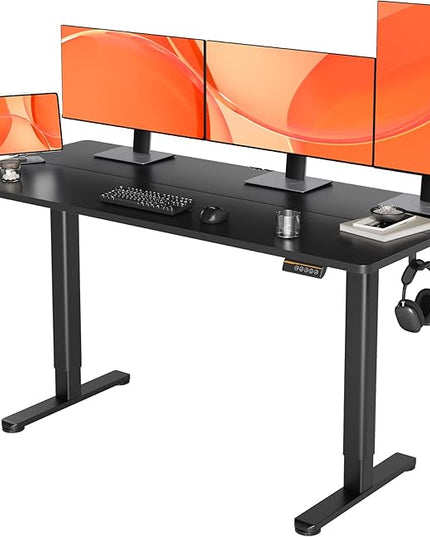 Electric Standing Desk, Adjustable Height Stand up Desk, 63x24 Inches Sit Stand Home Office Desk with Splice Board,Black Top - LeafyLoom