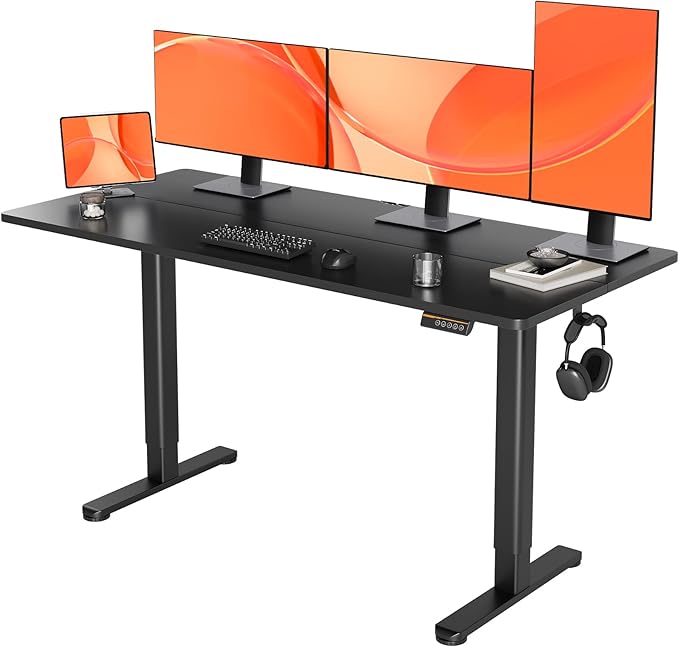 Electric Standing Desk, Adjustable Height Stand up Desk, 63x24 Inches Sit Stand Home Office Desk with Splice Board,Black Top - LeafyLoom