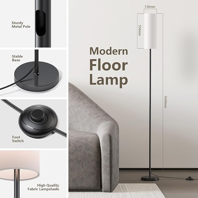 Floor Lamps for Living Room with 3 Color Temperatures, Modern Standing Lamp Tall Industrial Reading for Bedroom, Living Room, Office, Kids Room,9W Bulb Included - LeafyLoom