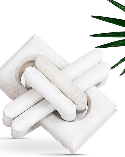 Wood Knot Decor Entry Table Boho Shelf Decor 6 Link Interlock Coffee Table Decor for Living Room and Modern Farmhouse Hand Crafted Distressed White Mango Wood Console Table Decor (White) - LeafyLoom