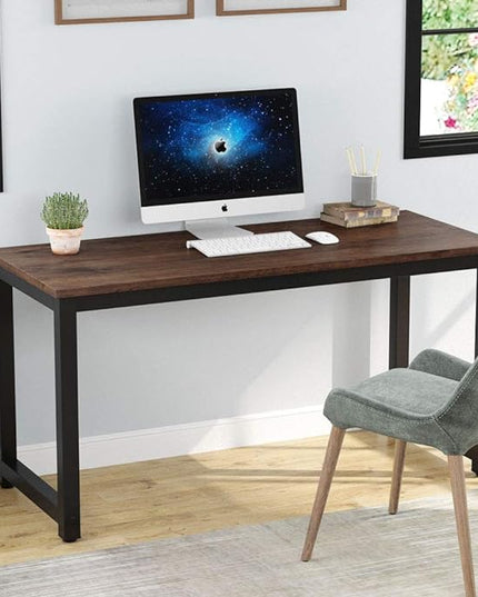 Tribesigns Computer Desk, 55 inch Large Office Desk Computer Table Study Writing Desk Workstation for Home Office, Rustic Brown - LeafyLoom