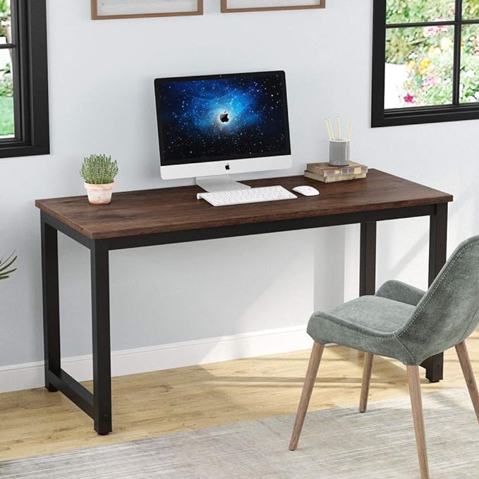 Tribesigns Computer Desk, 55 inch Large Office Desk Computer Table Study Writing Desk Workstation for Home Office, Rustic Brown - LeafyLoom