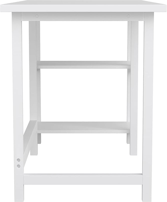 Martha Stewart Beckett Modern Trestle Desk with Open Side Shelving in White Wood Grain Finish - LeafyLoom