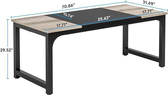 Tribesigns Modern Computer Desk, 70.8 x 31.5 inch Large Office Desk Computer Table Study Writing Desk Workstation for Home Office, Black Metal Frame, Grey Oak - LeafyLoom