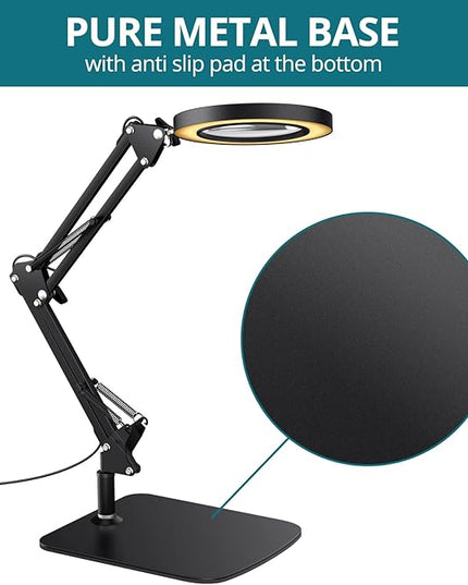 8X Magnifying Glass with Light and Stand, 2-in-1 Lighted Magnifier with Clamp,3 Color Modes Dimmable 10 Brightness Levels LED Desk Magnifying Lamp Hands Free for Crafts Hobby Reading Close Work - LeafyLoom