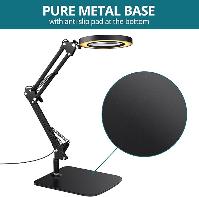 8X Magnifying Glass with Light and Stand, 2-in-1 Lighted Magnifier with Clamp,3 Color Modes Dimmable 10 Brightness Levels LED Desk Magnifying Lamp Hands Free for Crafts Hobby Reading Close Work - LeafyLoom