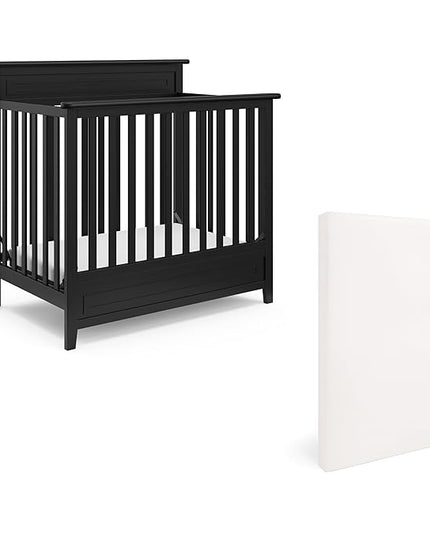 Storkcraft Petal 4-in-1 Convertible Mini Crib (Black) – GREENGUARD Gold Certified, Converts to Daybed and Twin-Size Bed, includes Bonus 2.75-inch Mini Crib Mattress - LeafyLoom