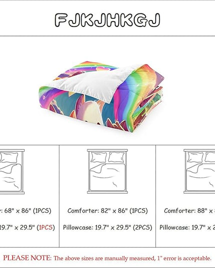 Cat Comforter Set, Cute Cat Bedding Set, Twin Size Comforter Set for Girls Cat Comforter Cartoon Cat Rainbow Printed Bedding Sets for Kids Girls Kawaii Cat Bedding Sets, 1 Comforter+1 Pillowcase - LeafyLoom