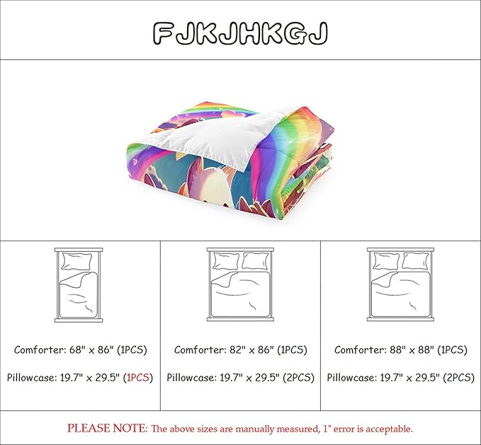Cat Comforter Set, Cute Cat Bedding Set, Twin Size Comforter Set for Girls Cat Comforter Cartoon Cat Rainbow Printed Bedding Sets for Kids Girls Kawaii Cat Bedding Sets, 1 Comforter+1 Pillowcase - LeafyLoom