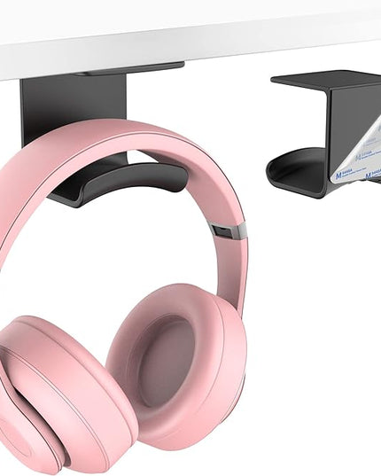 HomeMount Headphone Hook Under Desk - Headphone Holder Under Table, Adhesive Gaming Headphone Stand Hanger Desk Mount for Most Headphone（Black） - LeafyLoom