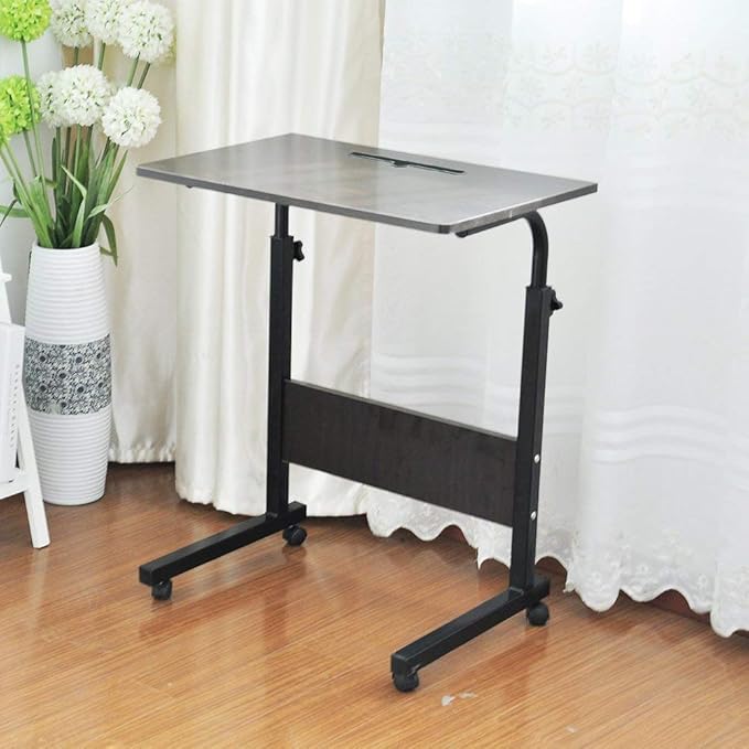 SogesGame Side Table,31.5in/21.6in Adjustable Laptop Stand Portable Cart Tray Bedside Computer Table,Sofa Side Bed Table with Wheels - LeafyLoom