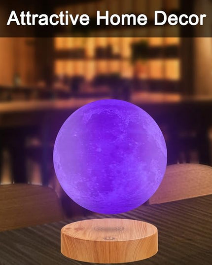 VGAzer Levitating Moon Lamp,Floating and Spinning in Air Freely with 3D Printing LED Moon Lamp Has 20 Modes for Unique Gifts,Room Decor,Night Light,Office Desk Toys (Wooden Base 16 Colors) - LeafyLoom