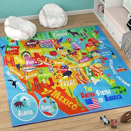 KC Cubs Playtime Collection USA United States Map Educational Learning & Game Area Rug Carpet for Kids and Children Bedrooms and Playroom (8'2" x 9'10"), Multi - LeafyLoom