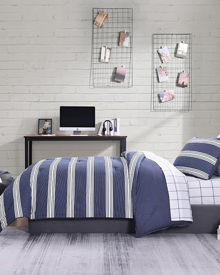 Nautica - Twin Comforter Set, Cotton Reversible Bedding with Matching Sham, Stylish Home Decor, Dorm Room Essentials (Craver Navy, Twin/Twin XL) - LeafyLoom