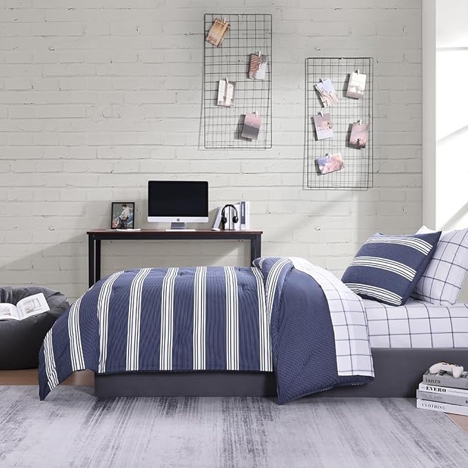 Nautica - Twin Comforter Set, Cotton Reversible Bedding with Matching Sham, Stylish Home Decor, Dorm Room Essentials (Craver Navy, Twin/Twin XL) - LeafyLoom