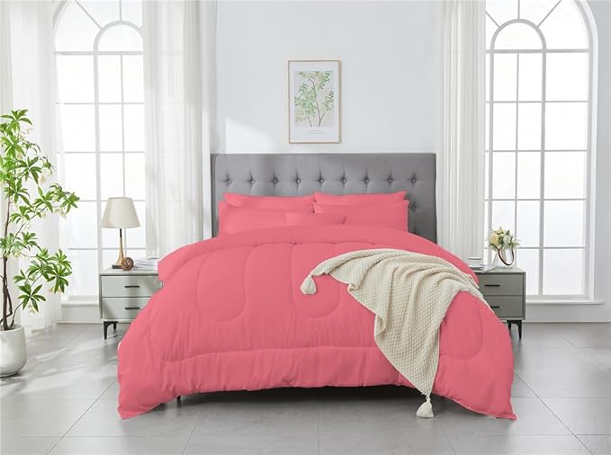 3 Piece Solid Color All Season Bedding Comforter Set Microfiber Soft Lightweight Bedding Set for Kids Teens Adults Room Decor with 1 Comforter and 2 Pillowcases King - LeafyLoom