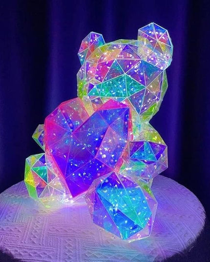Gorgeous Shining LED Teddy Bear Holding a Pink Heart, Forever Gifts for Her Valentine's Day Anniversary and Birthday 10 inch Mood Lighting Galaxy Lamp - w/Clear Gift Box - LeafyLoom