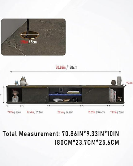 Pmnianhua LED Floating TV Stand with 2 Drawers for 75 inch TV,70'' Floating TV Console with LED Lights,Floating Entertainment Shelf with Storage for Bedroom Playroom Living Room(Dark Grey) - LeafyLoom