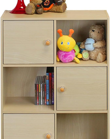 Furinno Pasir 3 Tier Shelf with 3 Door/Round Handle, Steam Beech - LeafyLoom