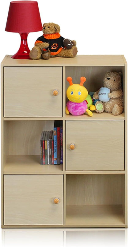 Furinno Pasir 3 Tier Shelf with 3 Door/Round Handle, Steam Beech - LeafyLoom